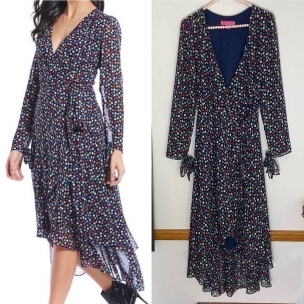 Betsey Johnson colorful polka dot wrap dress size 6